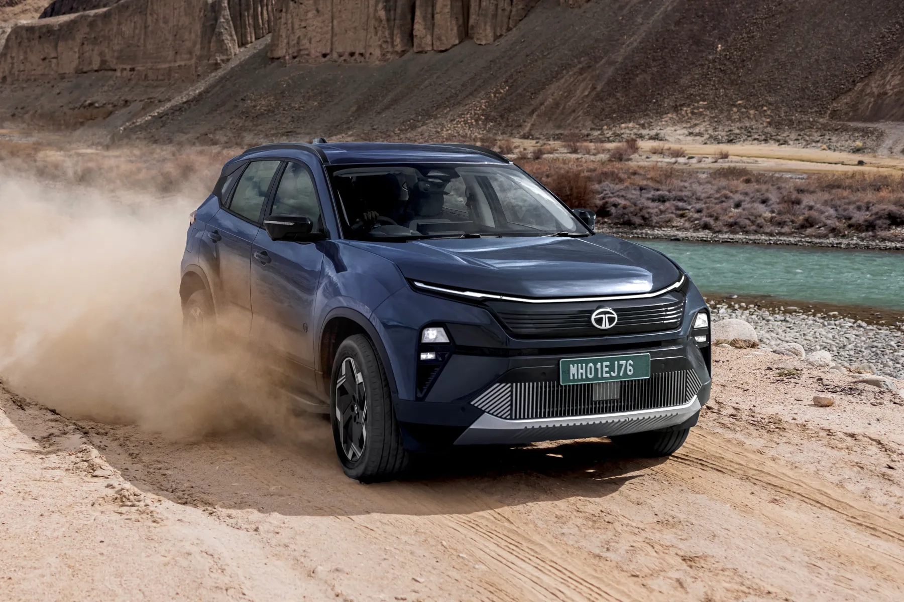 Tata Harrier.ev on sandy terrain