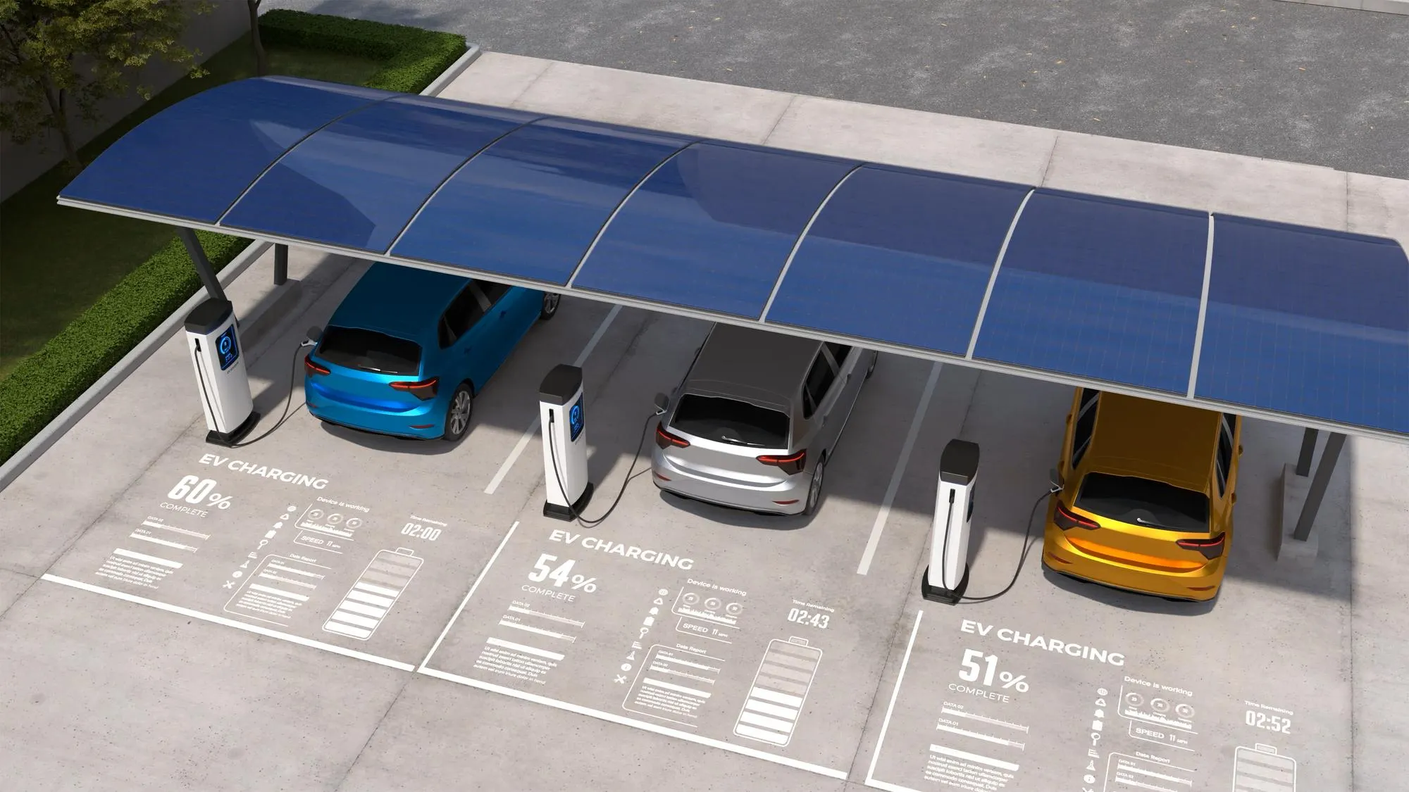 EV Cars charging through solar panels