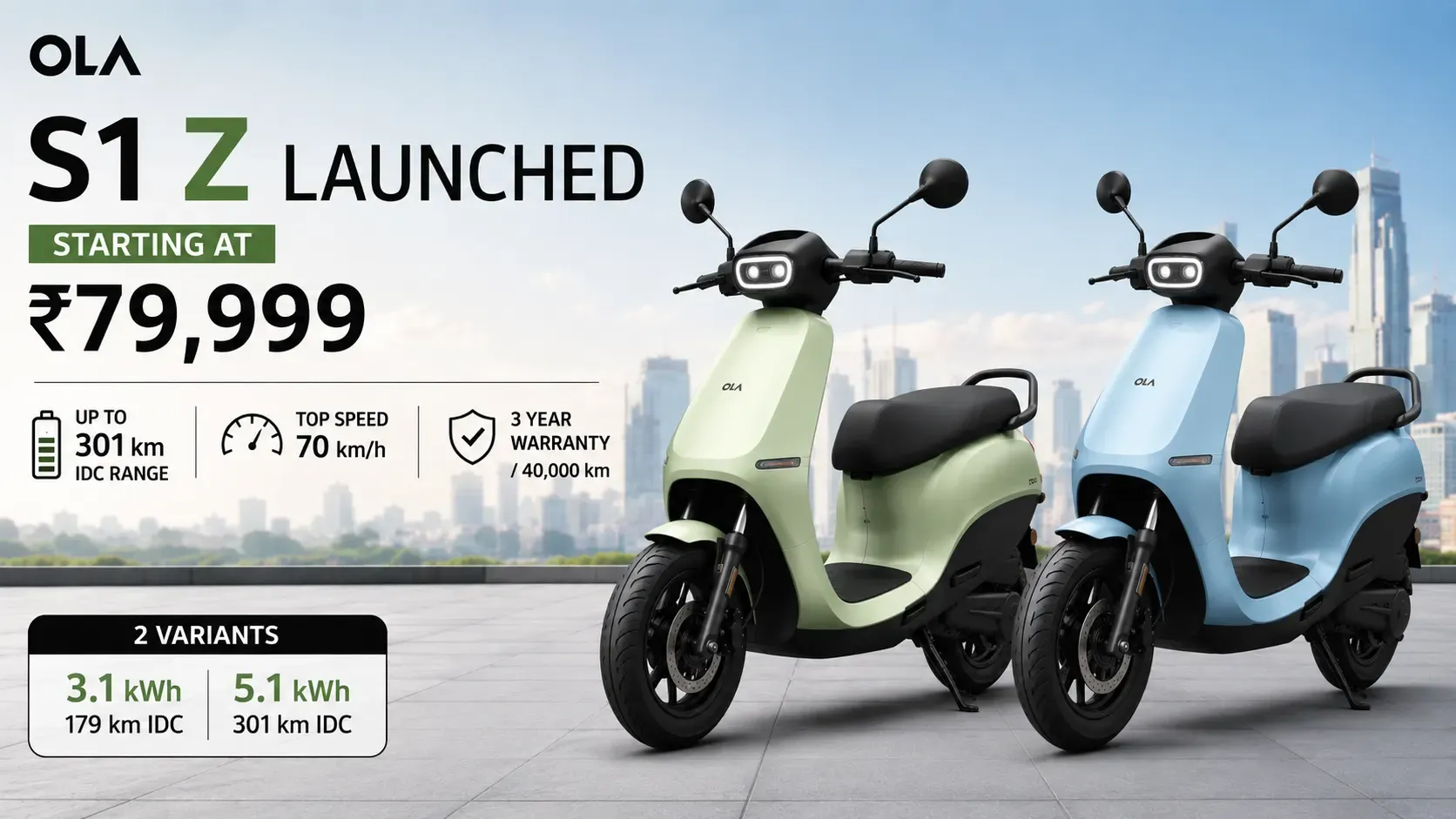 Ola S1 Z Launched at ₹79,999 With 301 km Range: Price, Specs, Features & Delivery