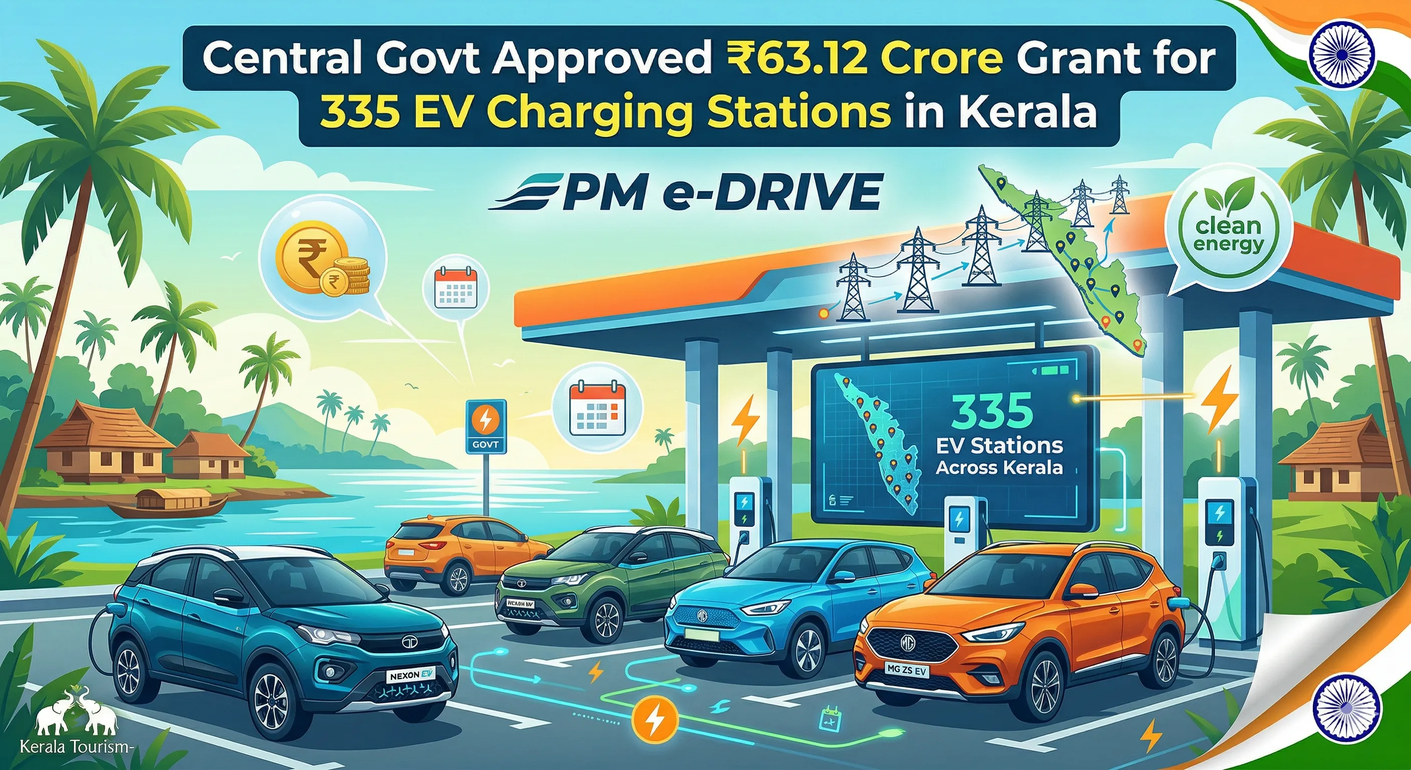 Central Govt Approved ₹63.12 Crore Grant for 335 EV Charging Stations in Kerala — PM e-DRIVE