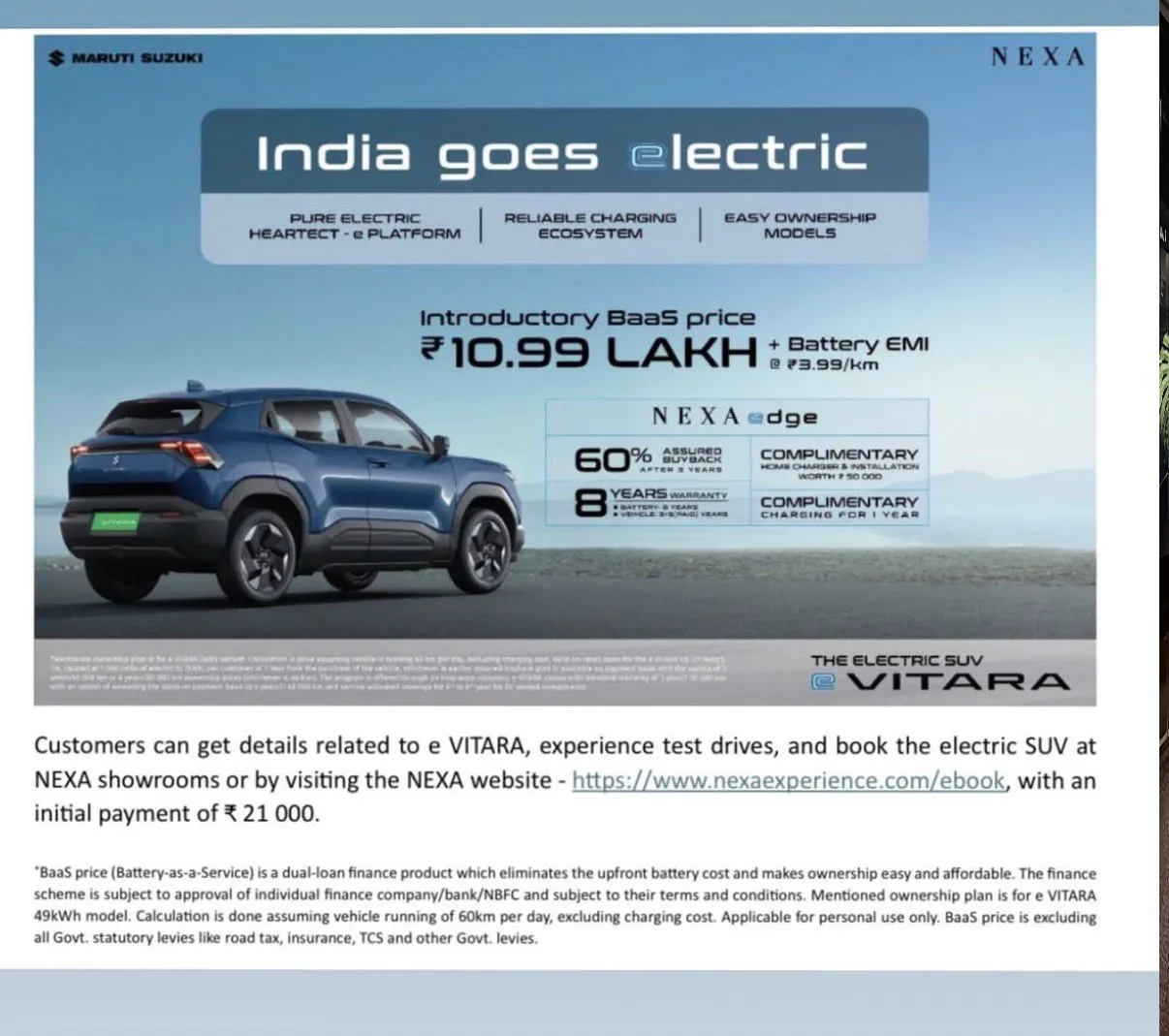 Maruti Suzuki e Vitara Price Starts at ₹10.99 Lakh with BaaS in India – Range, Features, Booking Details