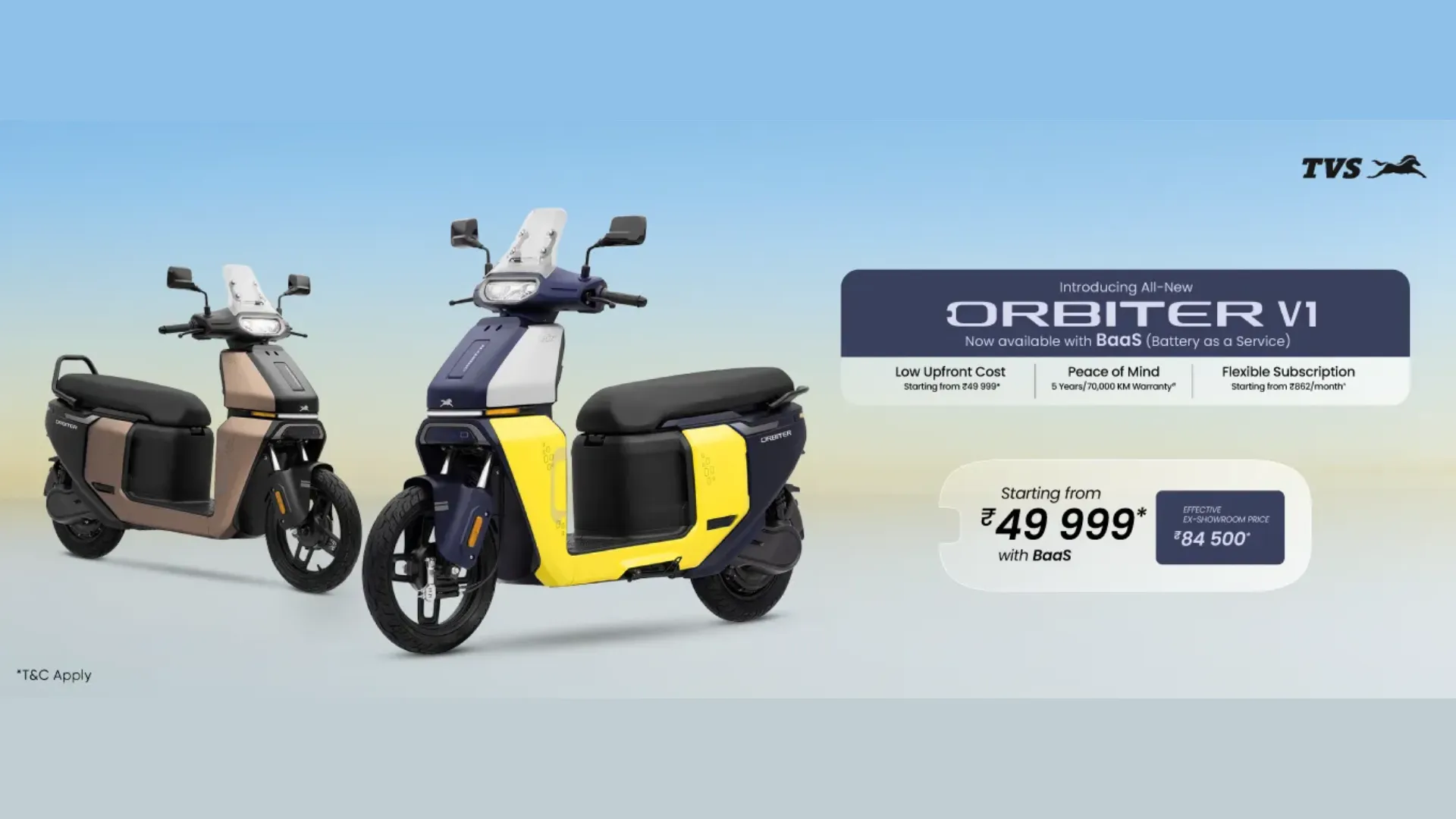 TVS Orbiter V1 Launched at ₹50k with BaaS at Only ₹862/Month!