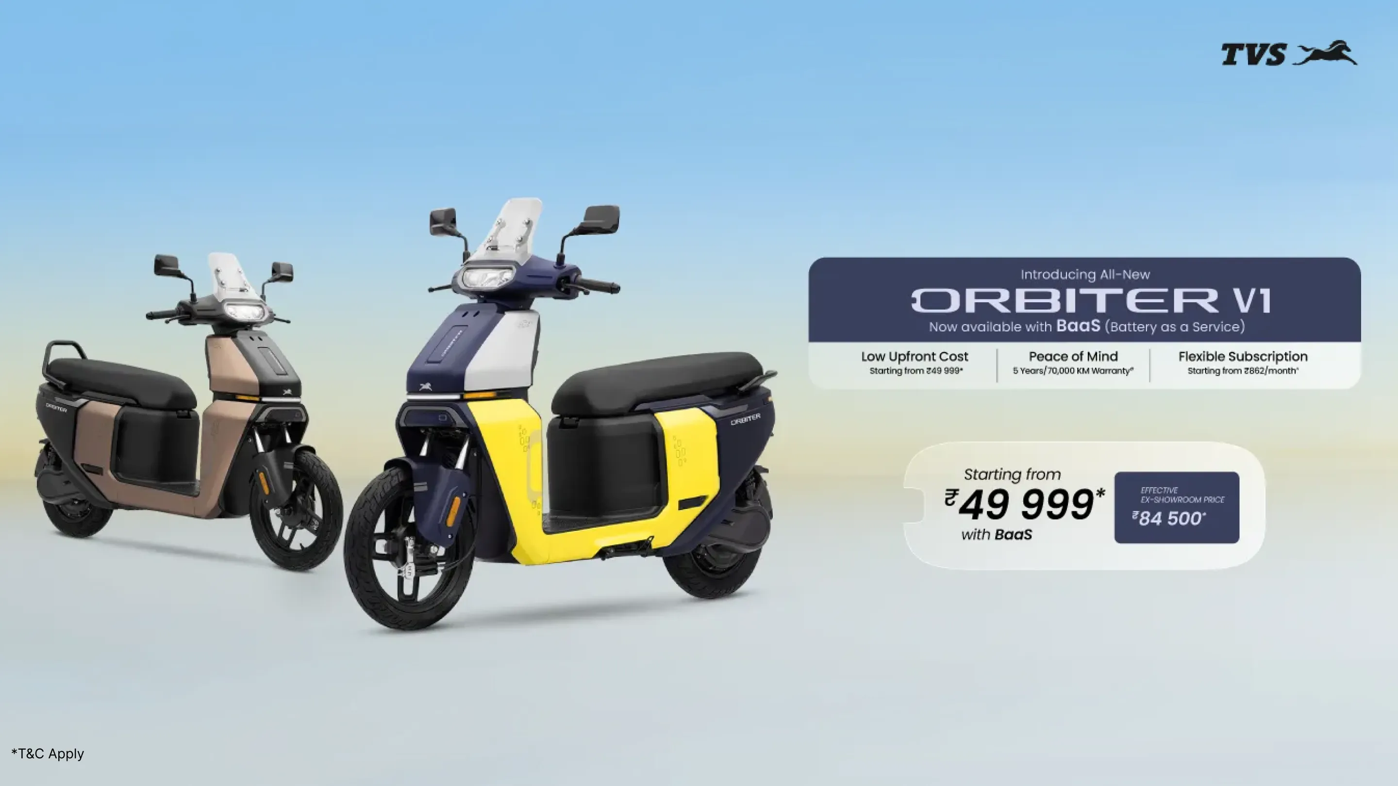 TVS Orbiter V1 Launched at ₹50k with BaaS at Only ₹862/Month!