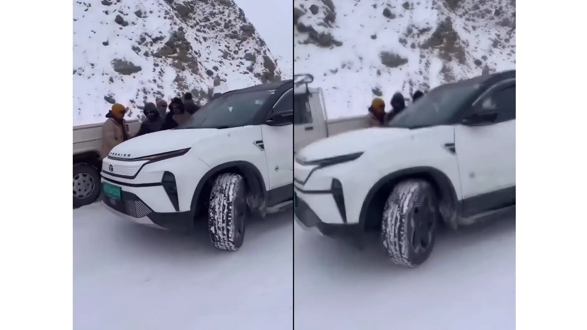 Tata Harrier EV Sliding on Snow
