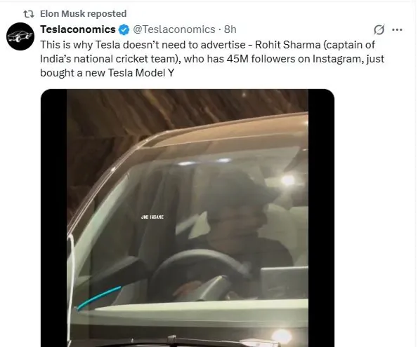 Twitter - x.com - Rohit Sharma’s New Tesla Model Y