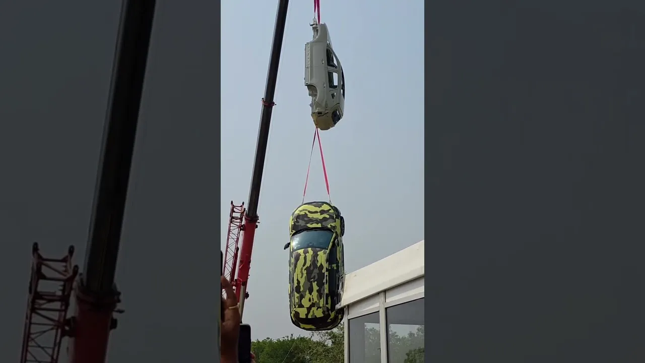 Tata hoisted a fully equipped Harrier.ev off the ground! #EVFY #HarrierEV