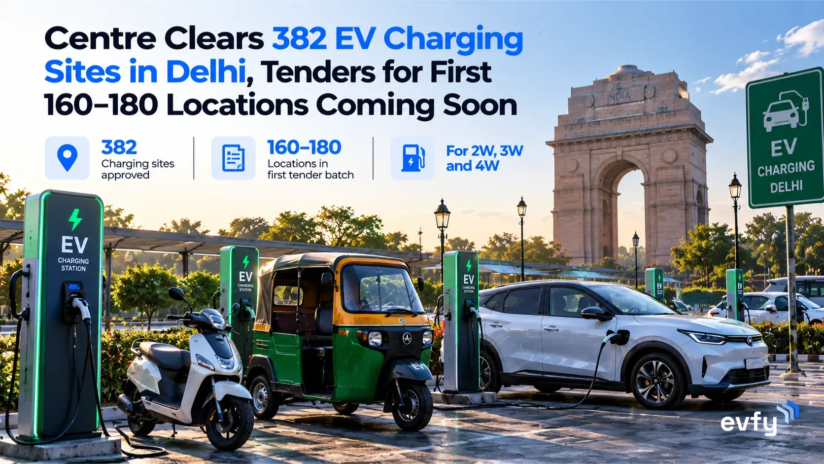 Centre Clears 382 EV Charging Sites in Delhi, Tenders for First 160–180 Locations Coming Soon