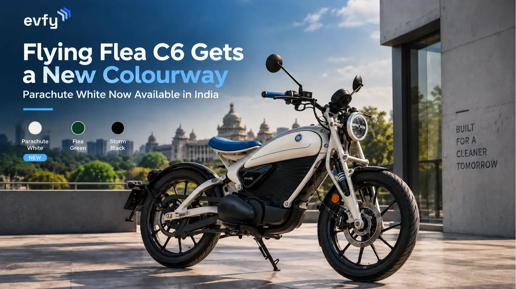 Royal Enfield Flying Flea C6 in Parachute White colourway, front three-quarter view