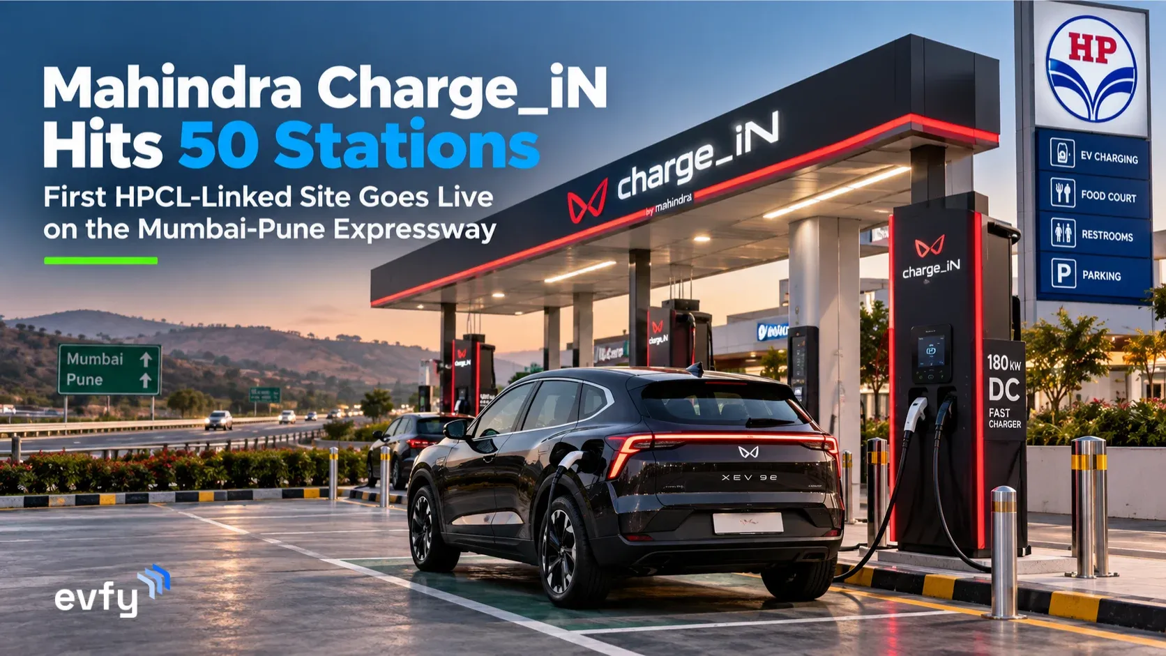 Mahindra Charge_iN 180kW dual-gun DC fast charger at HP Auto Care Centre, Sajgaon
