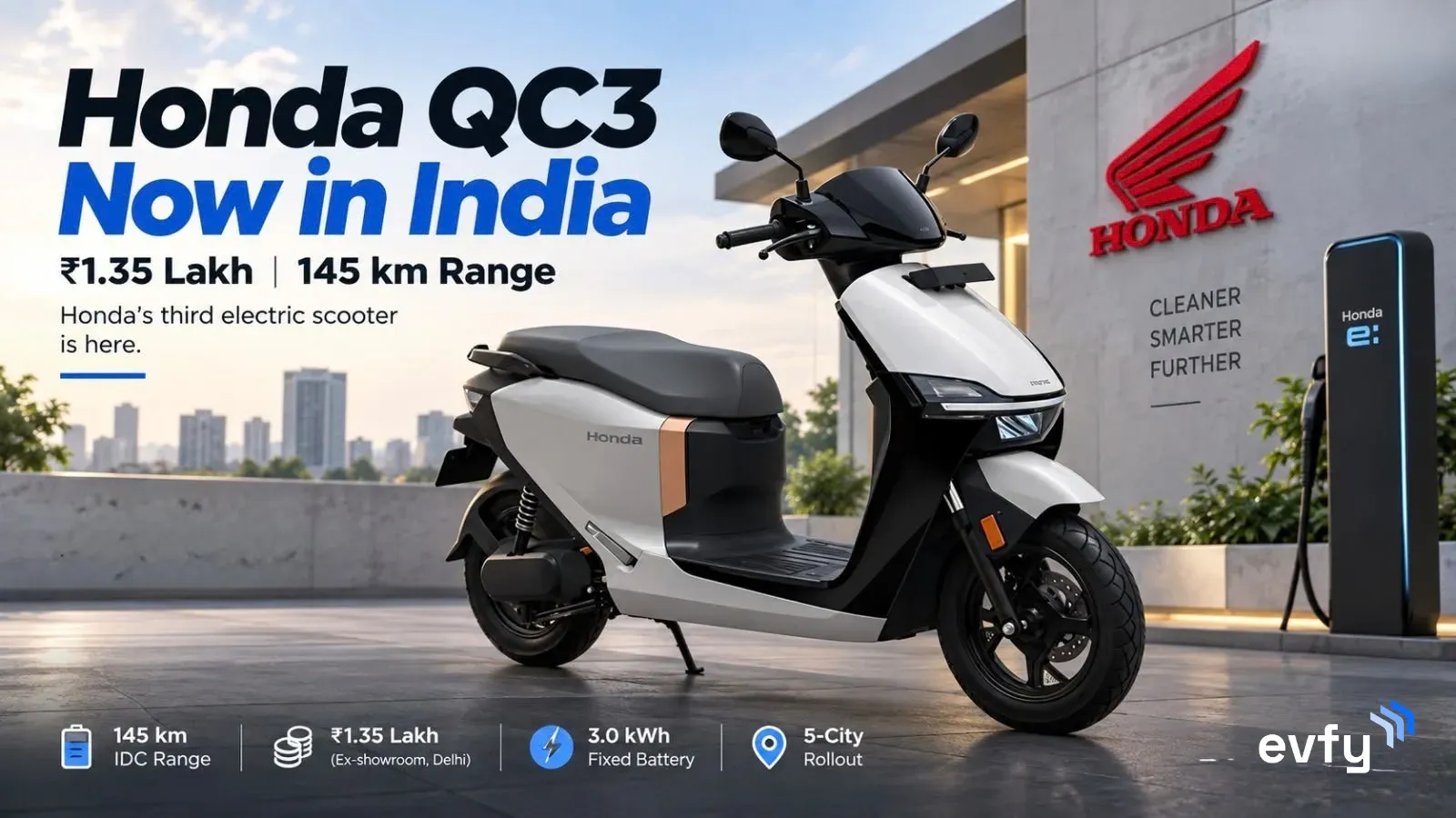 Honda Prices Its Third Electric Scooter at ₹1.35 Lakh: QC3 Arrives With 145 km Range and a Five-City Rollout