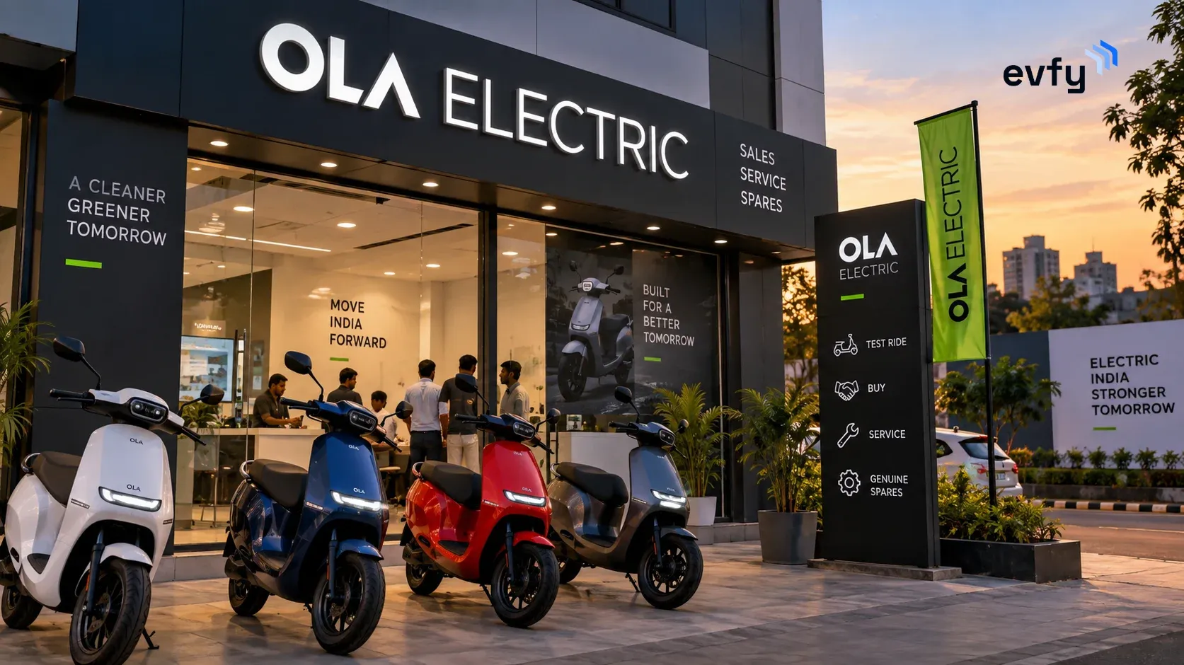 Ola Electric dealer-operated store storefront, September 2026
