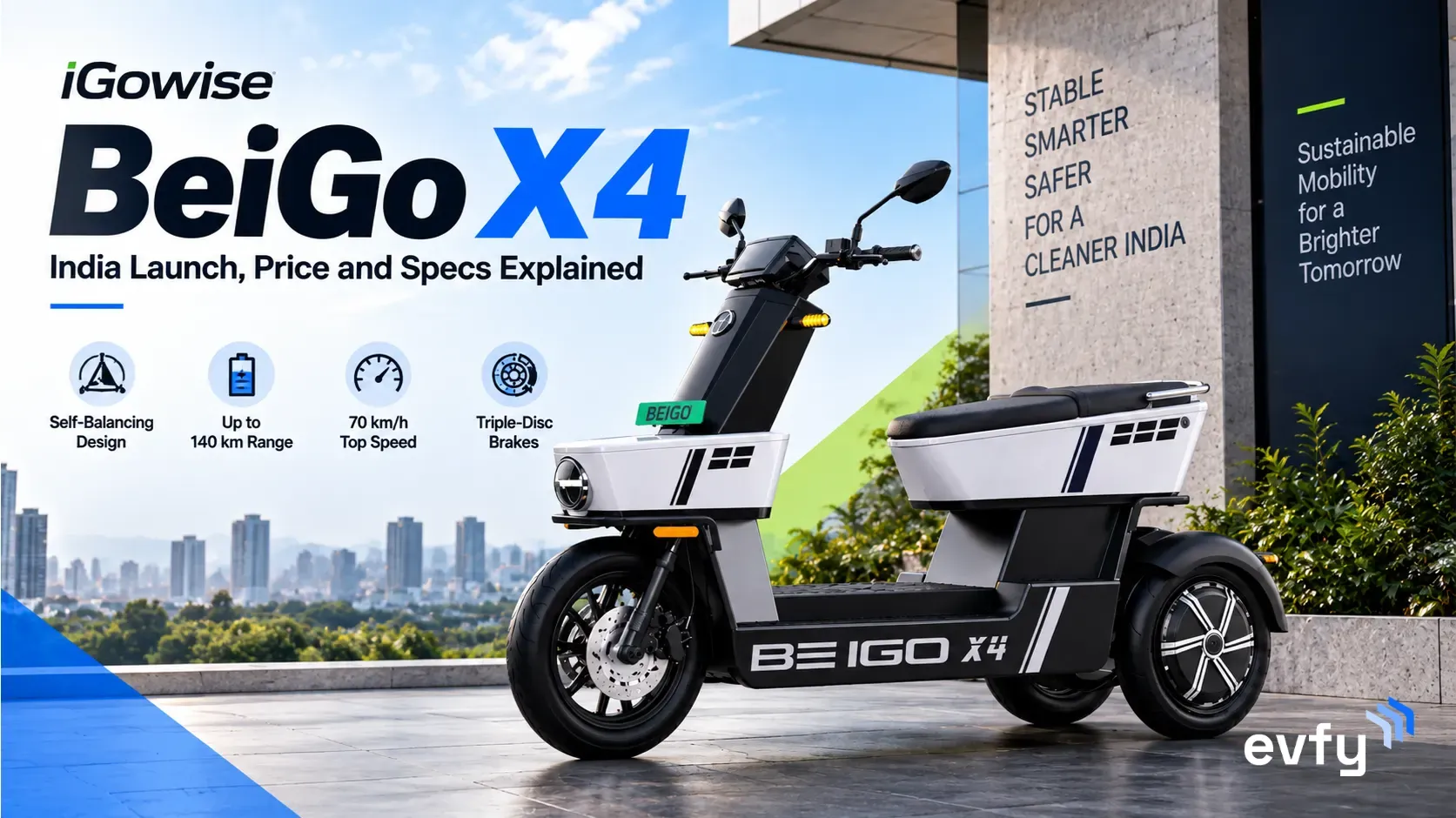 iGowise BeiGo X4 self-balancing electric trike on an Indian city road