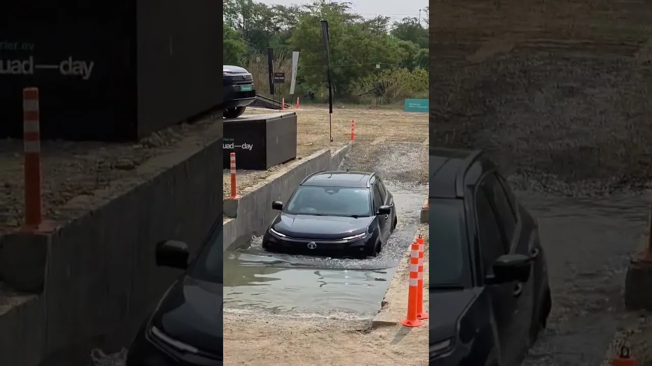 Harrier.ev powers straight through 600 mm of water. Making it monsoon‑proof. #EVFY #HarrierEV