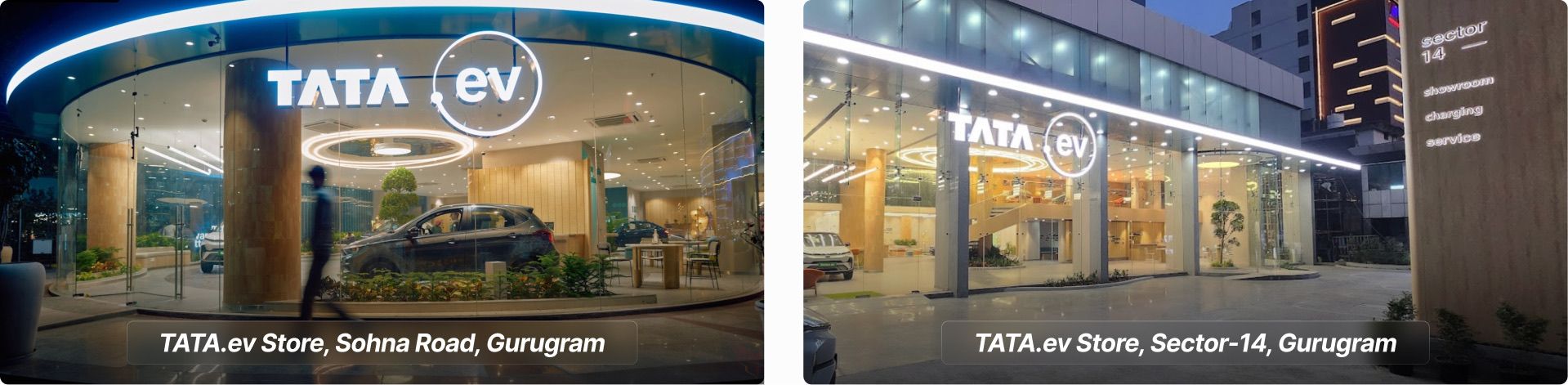 Tata.ev Store recently inaugratedd  at Sohna Road(Left) and in Sector 14(Right), Gurgaon.